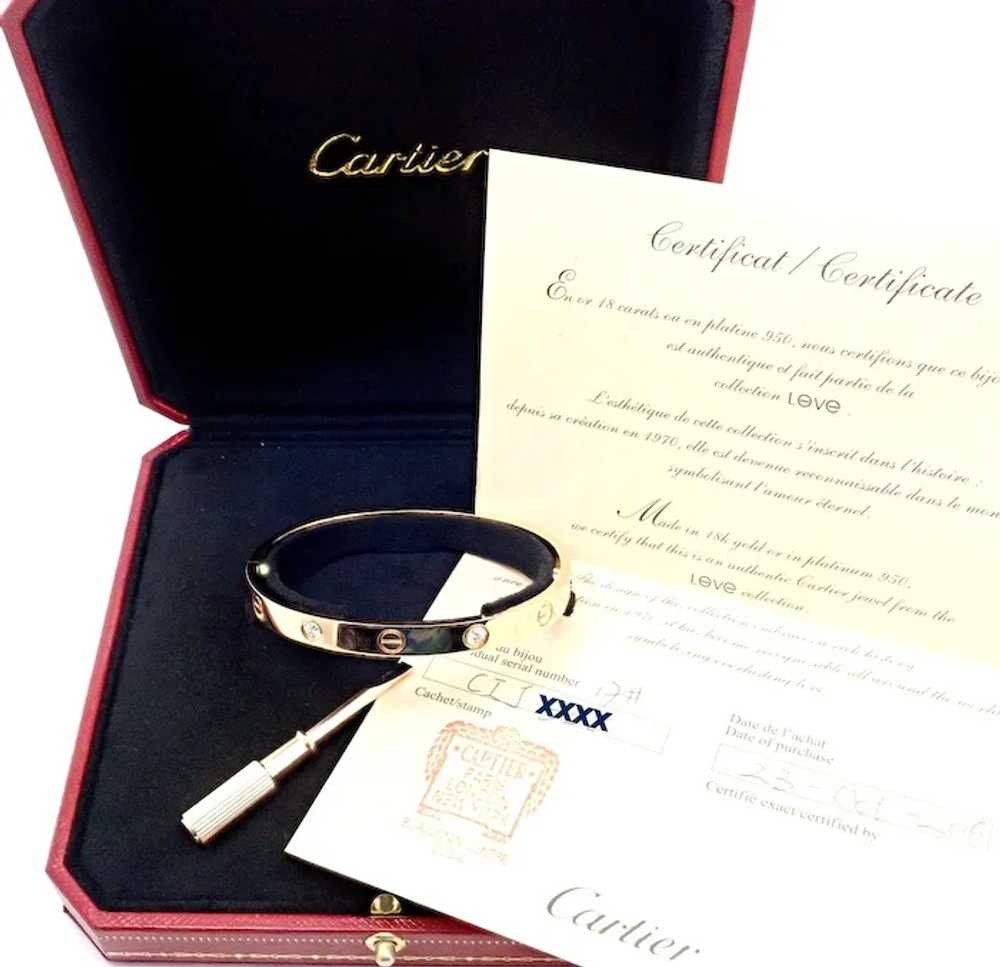 Authentic! Cartier 18k Rose Gold 4 Diamond Love B… - image 2