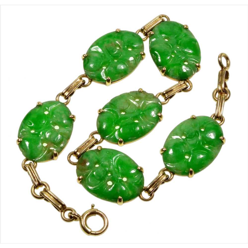 Antique Art Deco Jadeite Jade 14K Gold Link Brace… - image 1