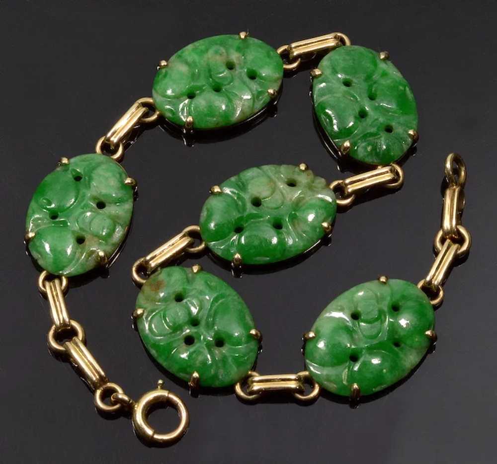 Antique Art Deco Jadeite Jade 14K Gold Link Brace… - image 2
