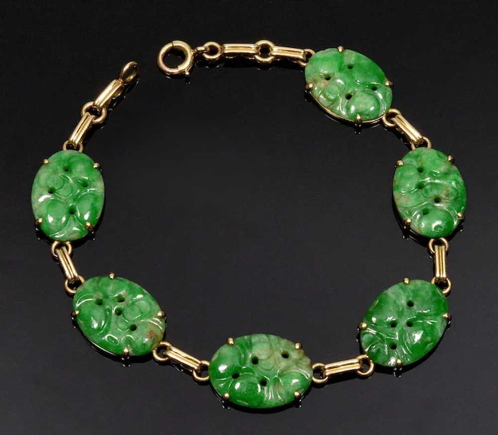 Antique Art Deco Jadeite Jade 14K Gold Link Brace… - image 4