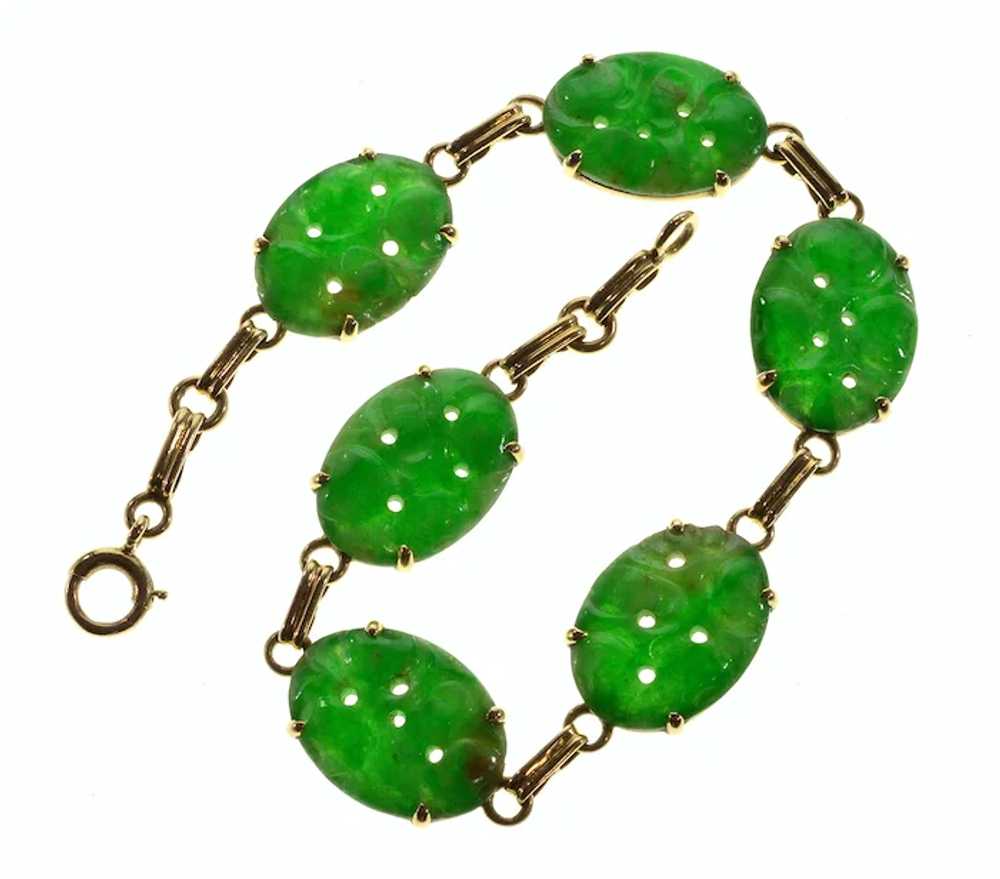 Antique Art Deco Jadeite Jade 14K Gold Link Brace… - image 5