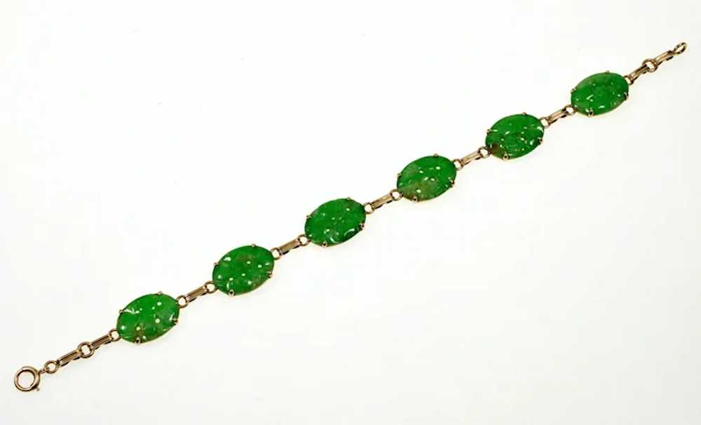 Antique Art Deco Jadeite Jade 14K Gold Link Brace… - image 6