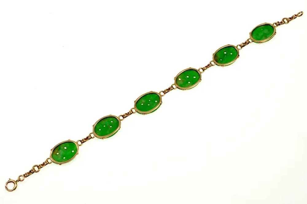 Antique Art Deco Jadeite Jade 14K Gold Link Brace… - image 7