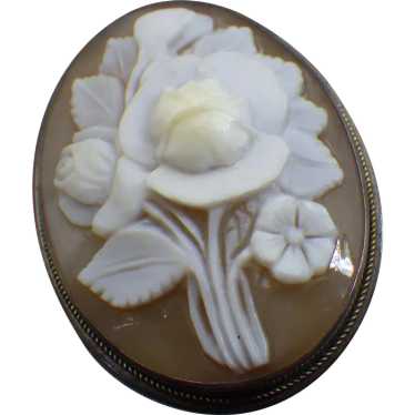 Vintage Italian Carved Shell Cameo, Elegant Flora… - image 1