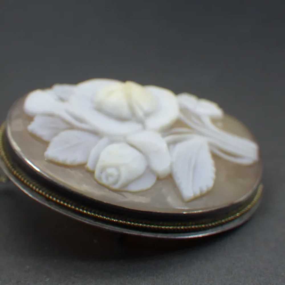 Vintage Italian Carved Shell Cameo, Elegant Flora… - image 2