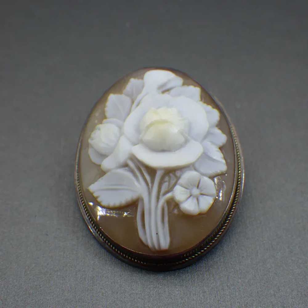 Vintage Italian Carved Shell Cameo, Elegant Flora… - image 3