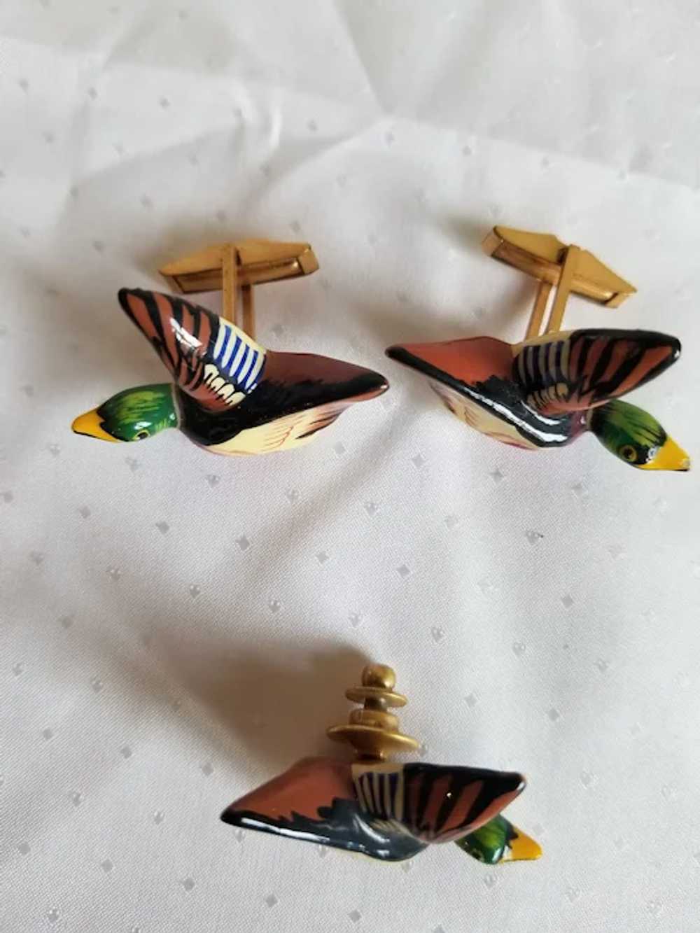 Painted Mallard Duck Cuff Links & Tie Tac Set - image 2