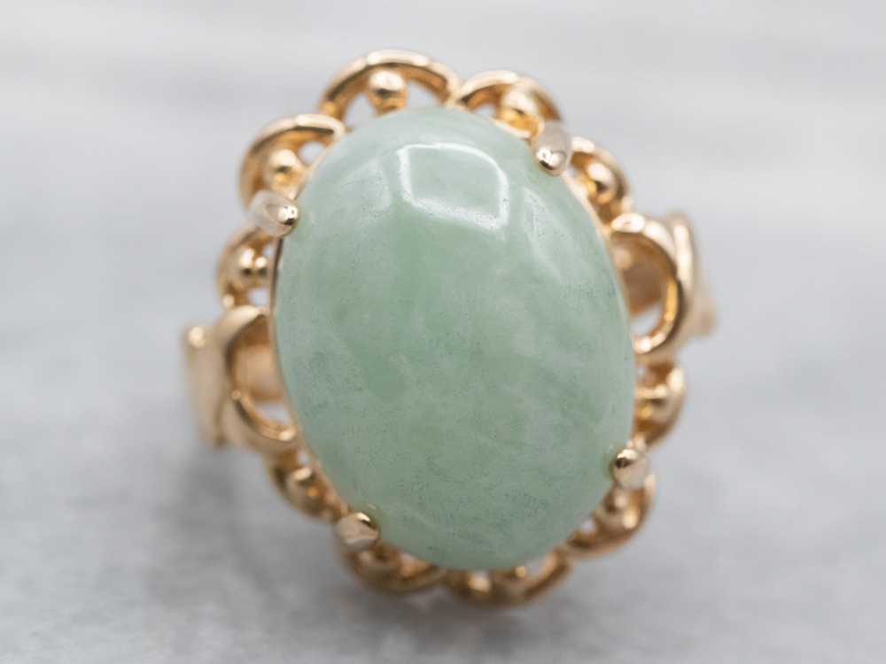 Gold Mid Century Jade Cocktail Ring - image 1