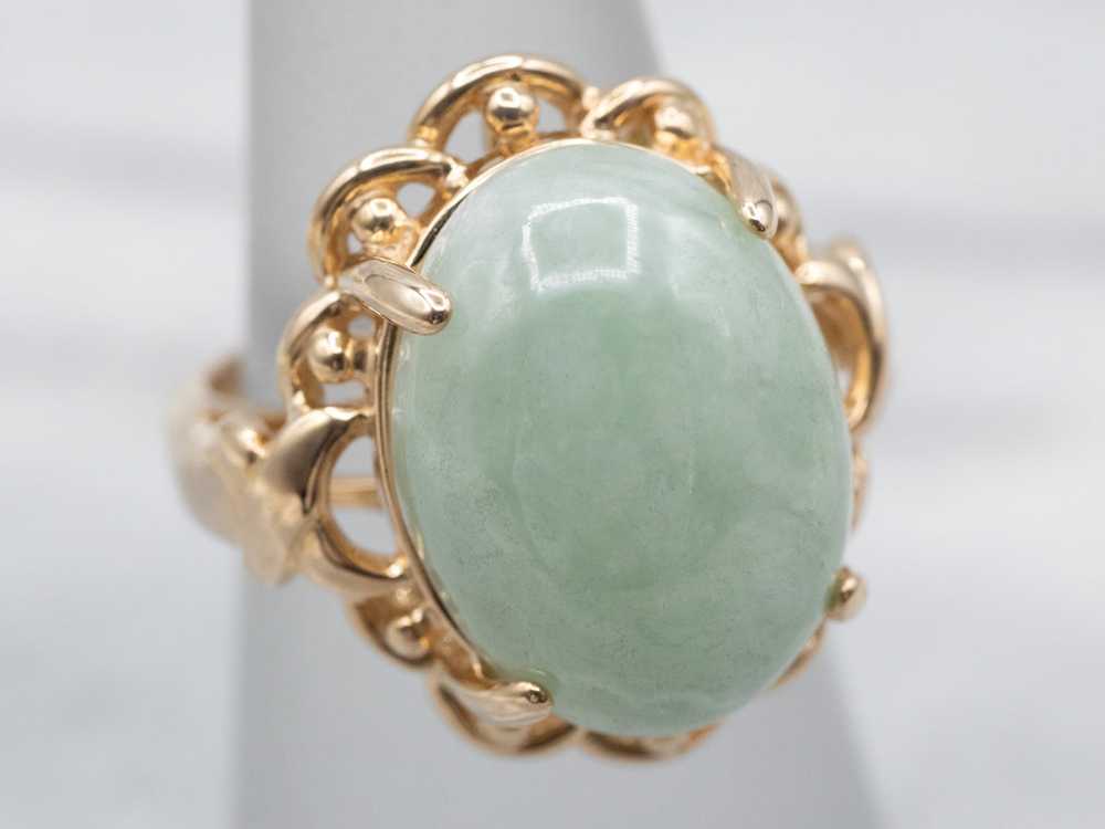 Gold Mid Century Jade Cocktail Ring - image 3