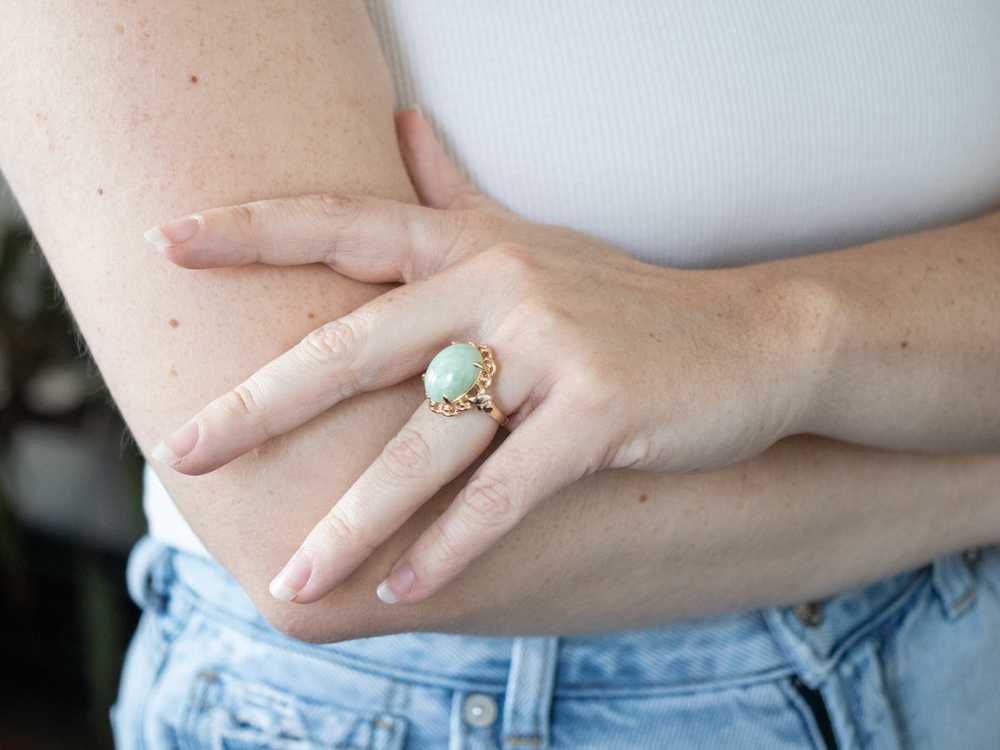 Gold Mid Century Jade Cocktail Ring - image 5