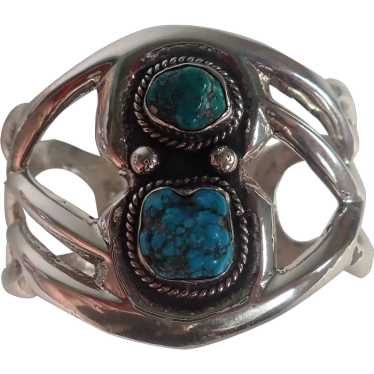 Monroe Ashley Vintage Native American Navajo Turquoise Geomtric Sterling Silver Bracelet Monroe Ashley Vintage Native American Navajo Turquoise Geomtric Sterling Silver Bracelet