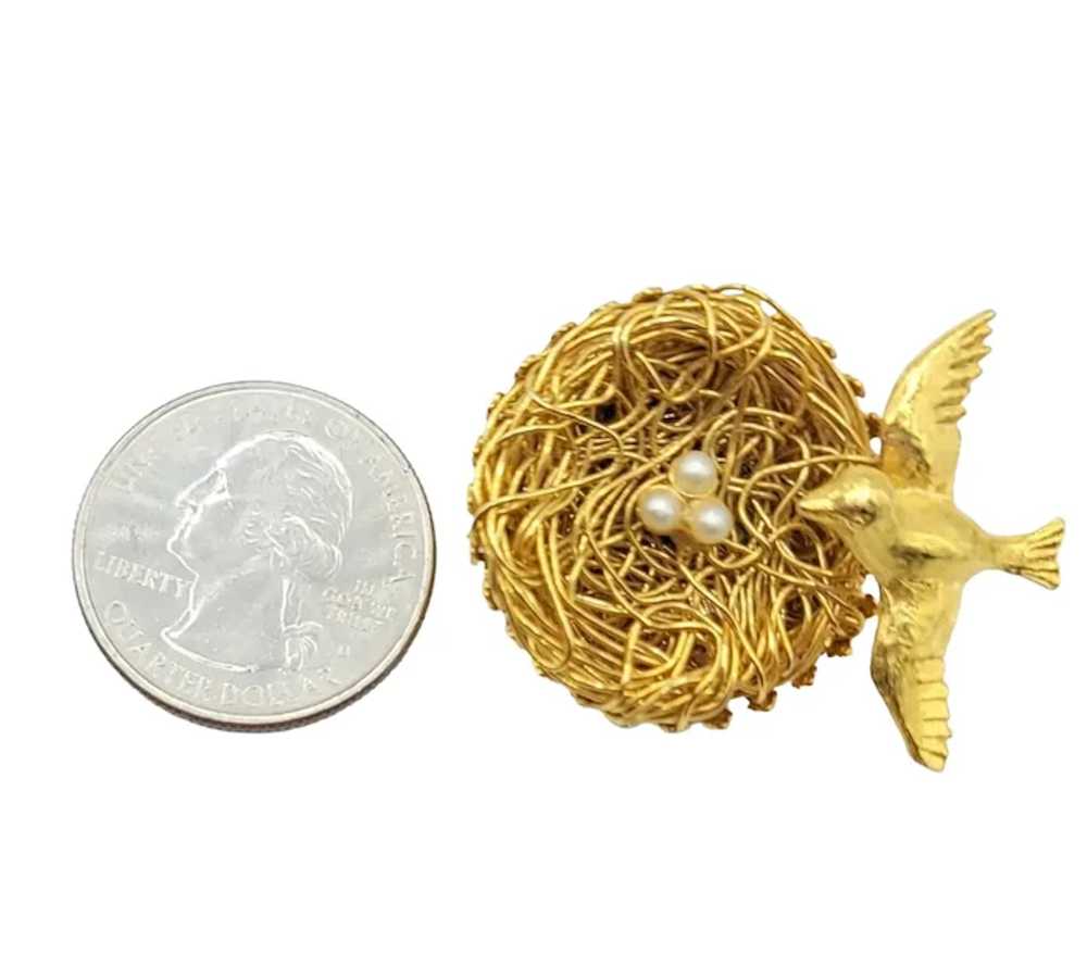 Jeanne Vintage Gold Tone Bird, Woven Wire Nest Fa… - image 2