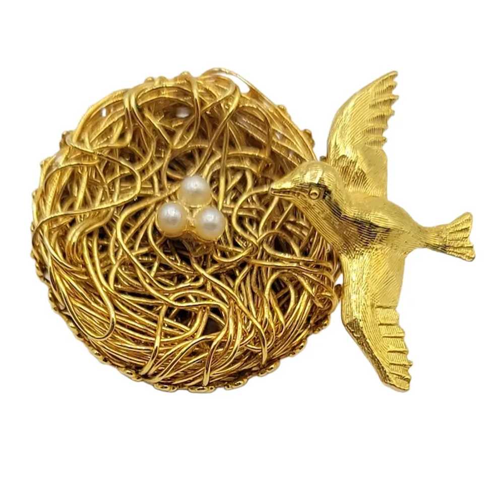 Jeanne Vintage Gold Tone Bird, Woven Wire Nest Fa… - image 3