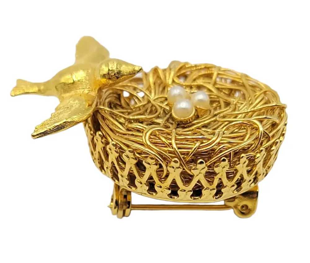 Jeanne Vintage Gold Tone Bird, Woven Wire Nest Fa… - image 6