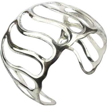 Mexican Sterling Silver Wide Cuff Bracelet - Open 
