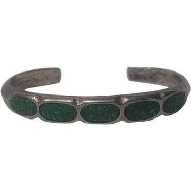 Sand cast sterling silver chip inlay cuff bracele… - image 1