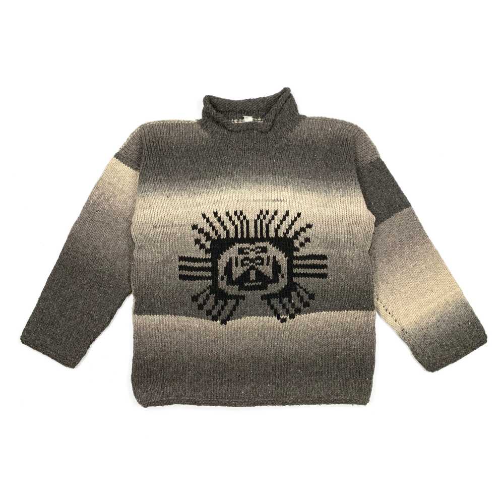 Vintage 90s Hand-Knit Sun God Gradient Sweater - image 1