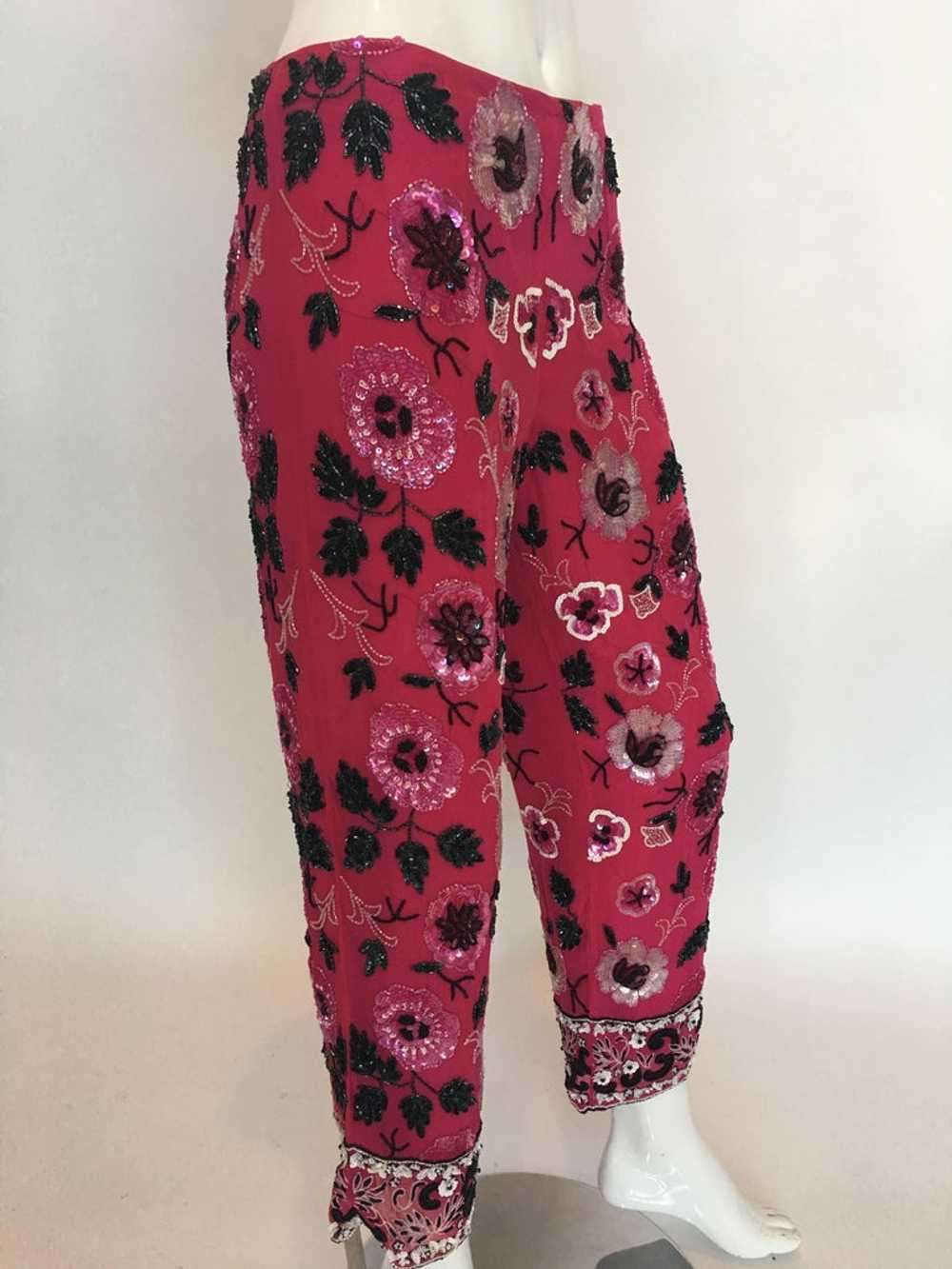 Cache 1980's Fuschia Floral Beaded Silk Cropped L… - image 2