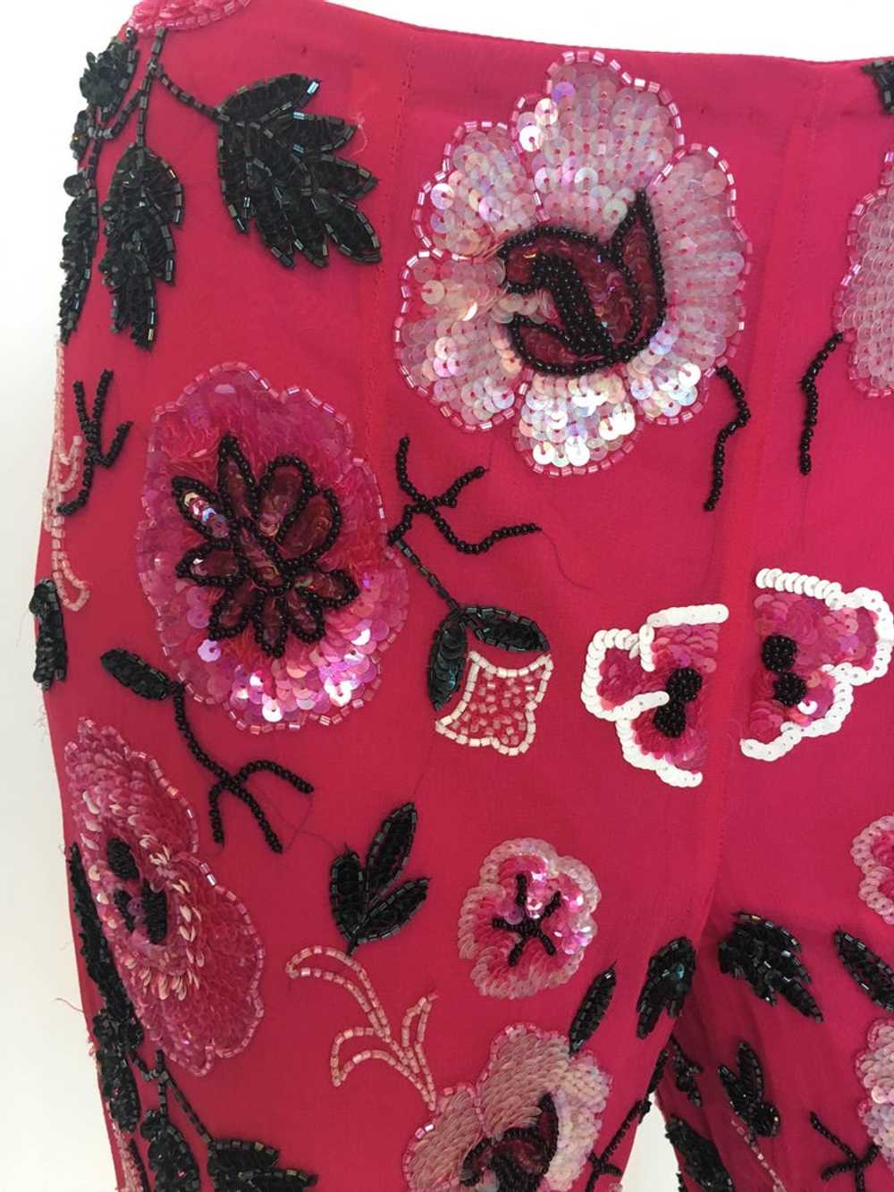 Cache 1980's Fuschia Floral Beaded Silk Cropped L… - image 7