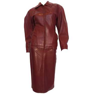 Alaïa 1980's Red Leather Skirt Suit - image 1