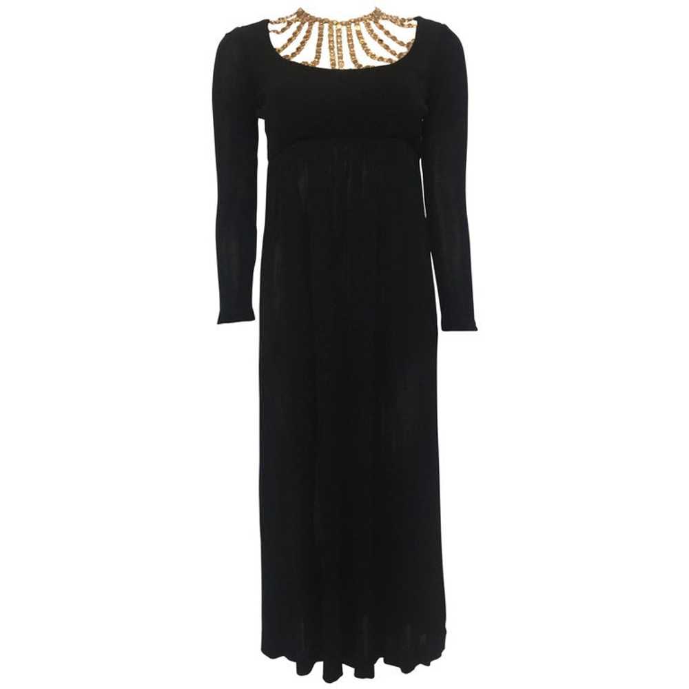 Jay Kobrin 1960's Black Matte Jersey Long Dress w… - image 1