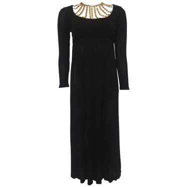 Jay Kobrin 1960's Black Matte Jersey Long Dress w… - image 1