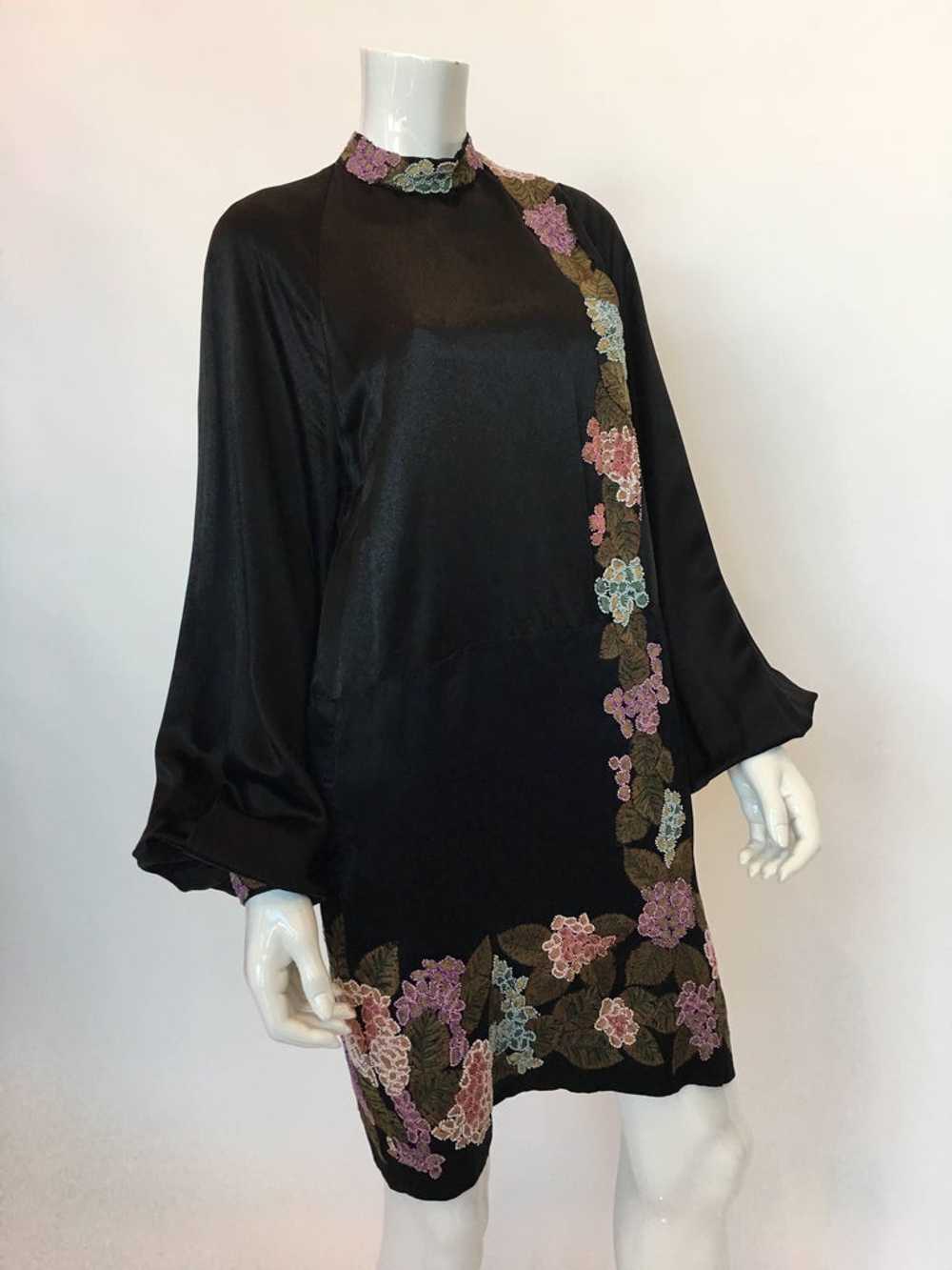 1920's Handmade Black Silk Embroidered and Beaded… - image 2