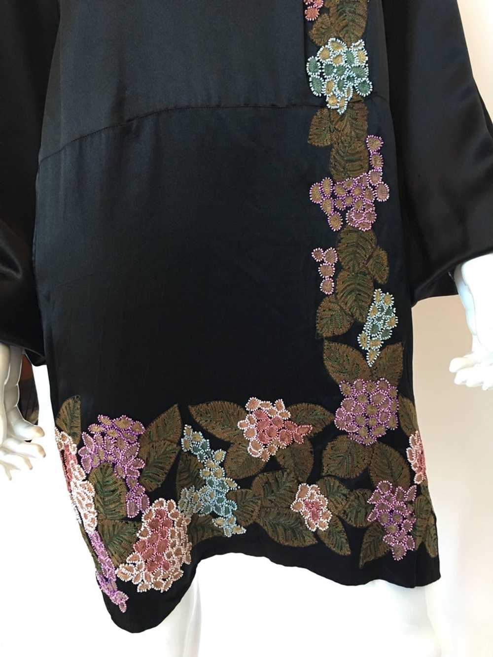 1920's Handmade Black Silk Embroidered and Beaded… - image 4
