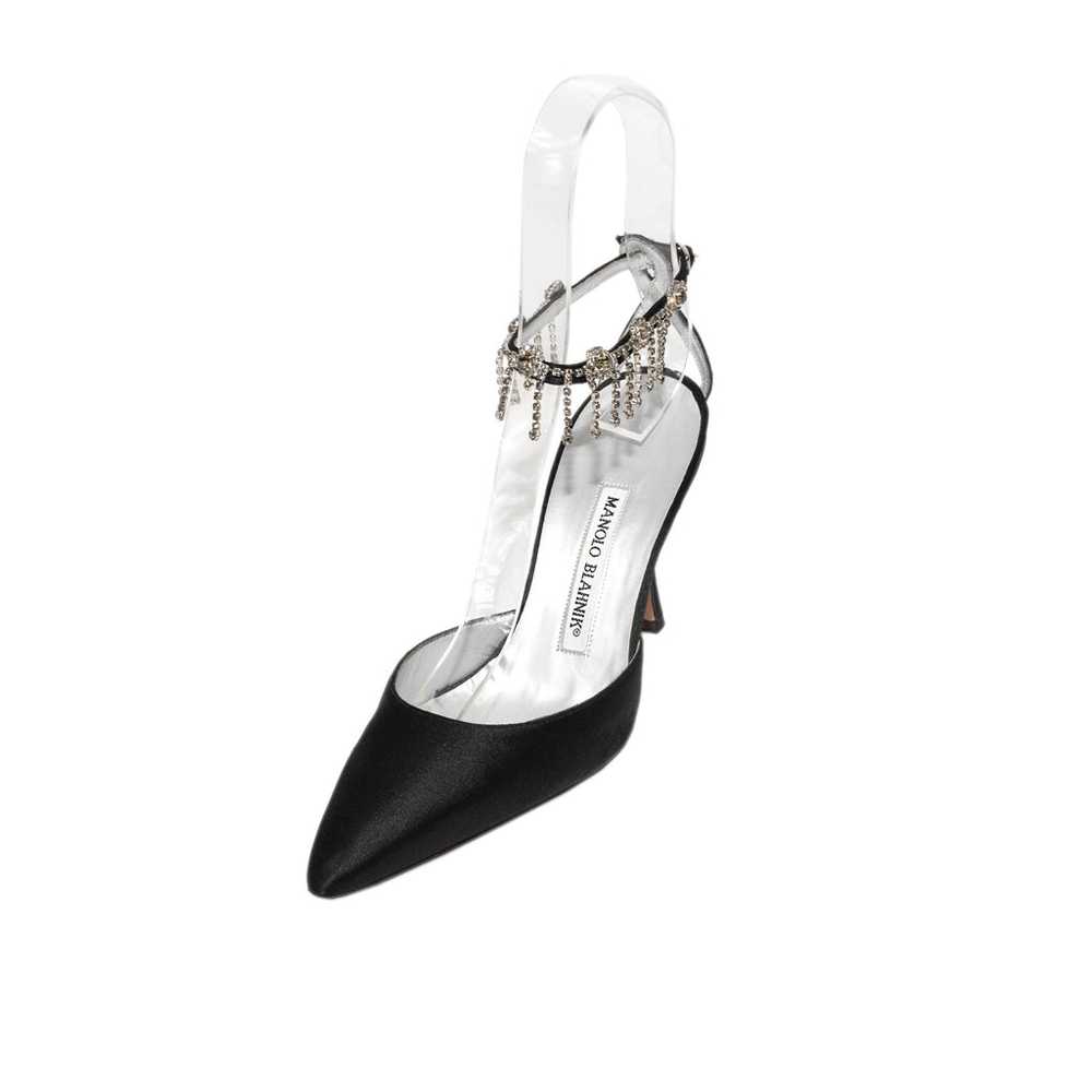 Manolo Blahnik Black Satin Pointy Toe Heel With R… - image 2