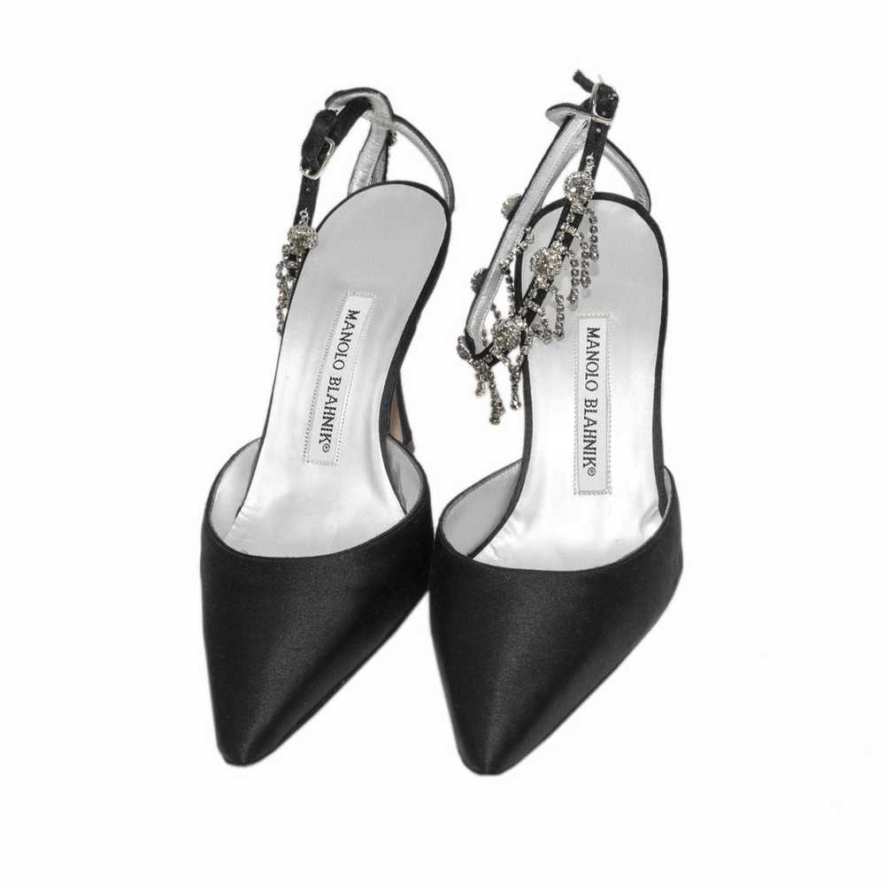 Manolo Blahnik Black Satin Pointy Toe Heel With R… - image 5