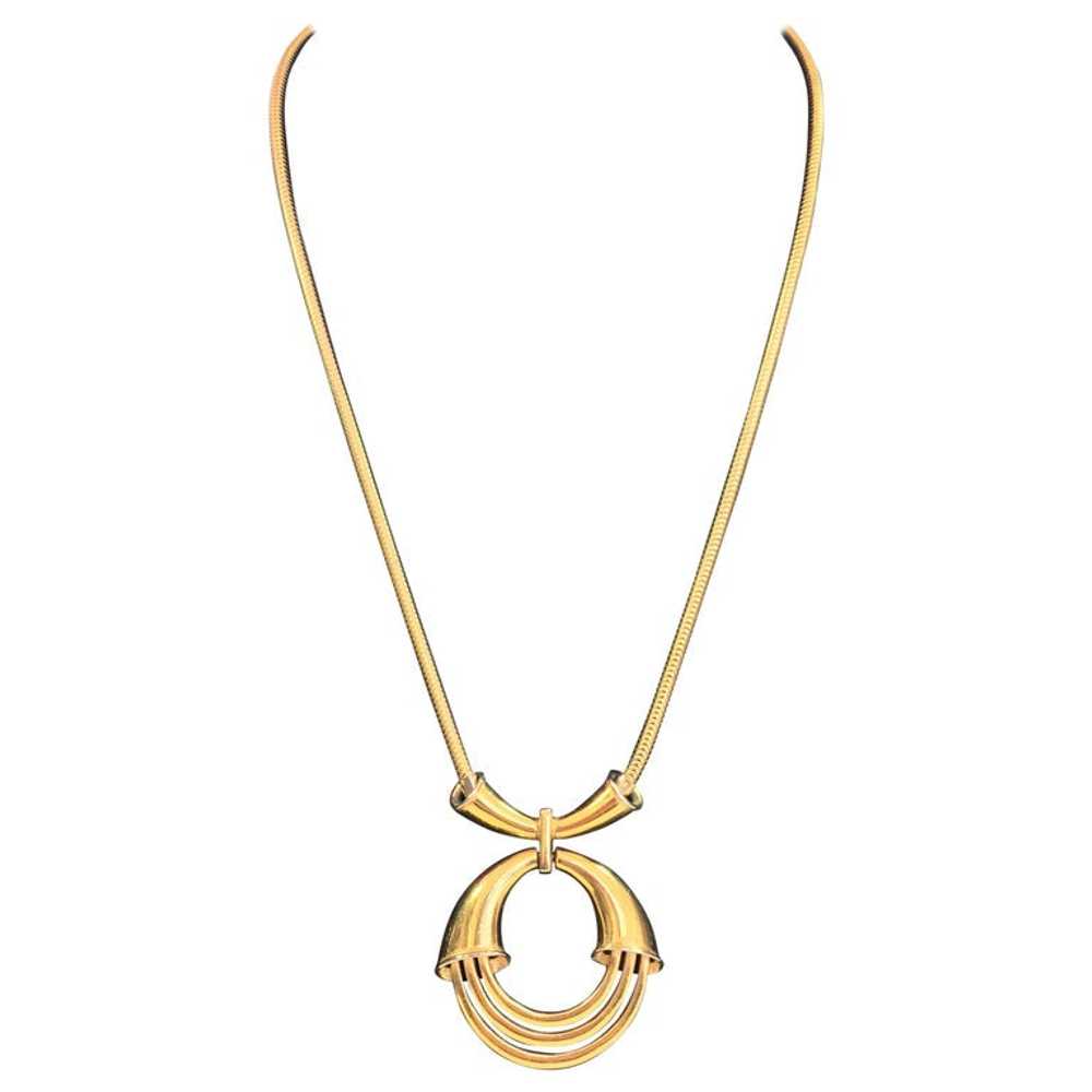 Trifari Circular Design Gold Tone Necklace with R… - image 1