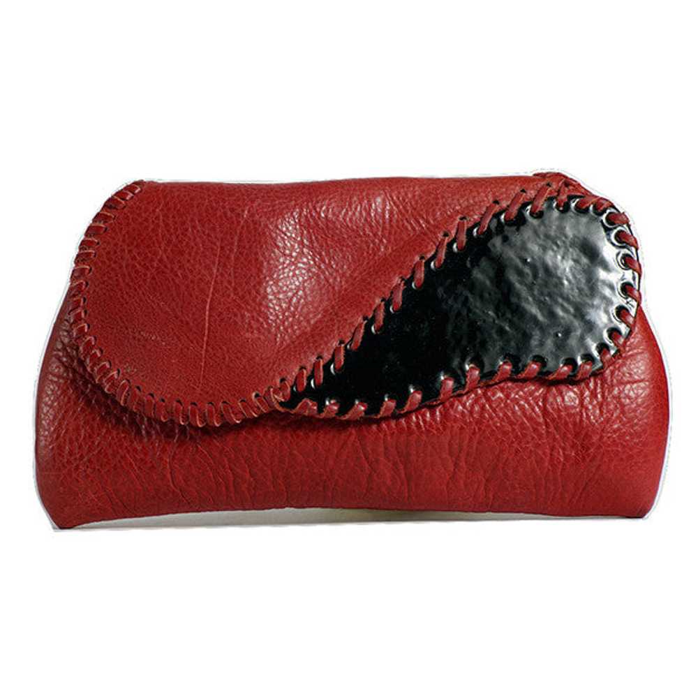 Red Leather Enamel Clutch - image 1