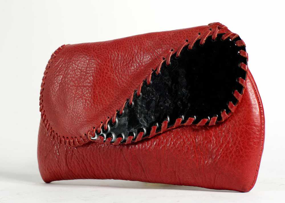 Red Leather Enamel Clutch - image 2