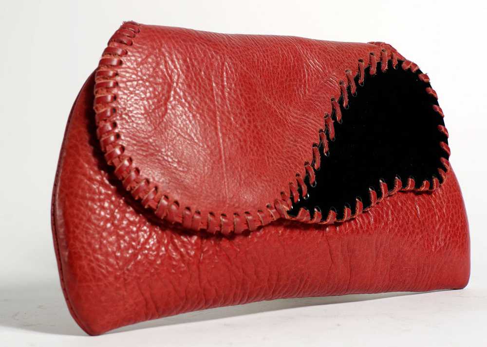 Red Leather Enamel Clutch - image 3