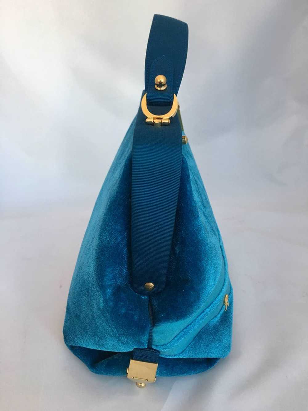 Roberta di Camerino 1990's Turquoise Velvet Handb… - image 3