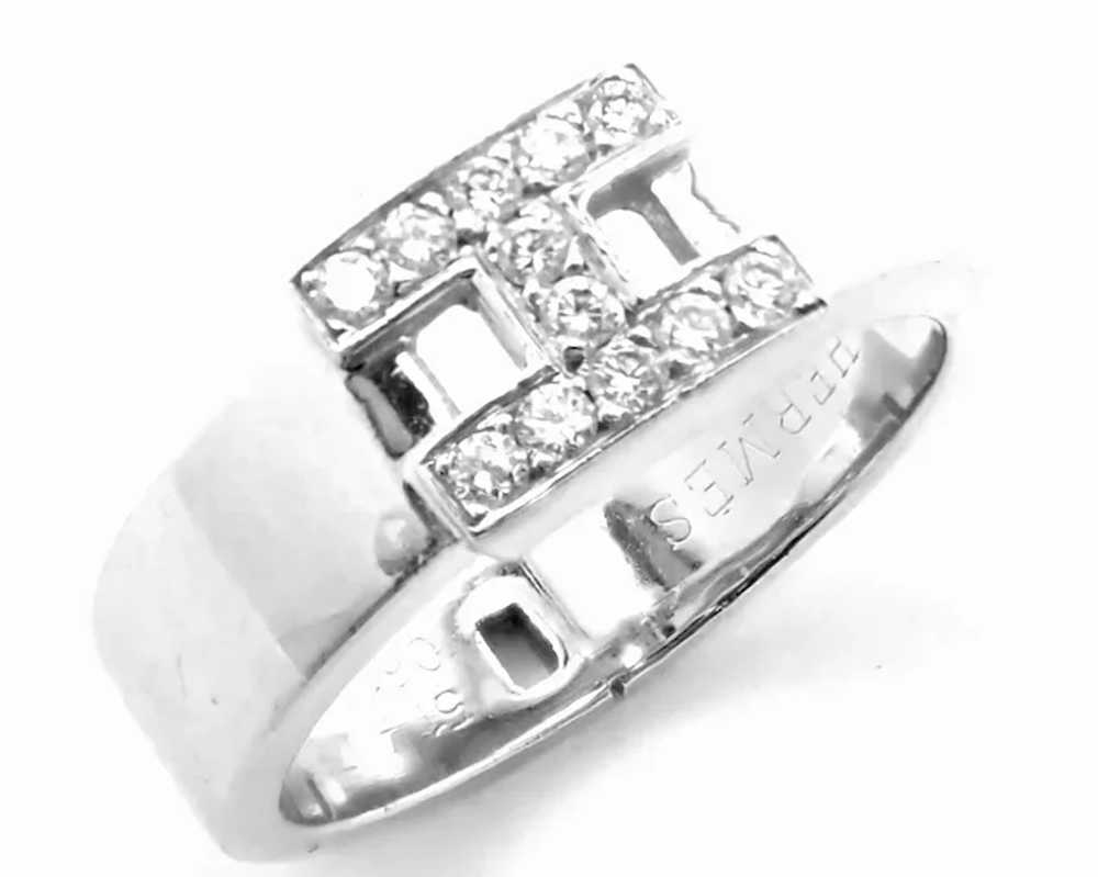 Authentic! Hermes 18k White Gold Diamond H Band R… - image 7