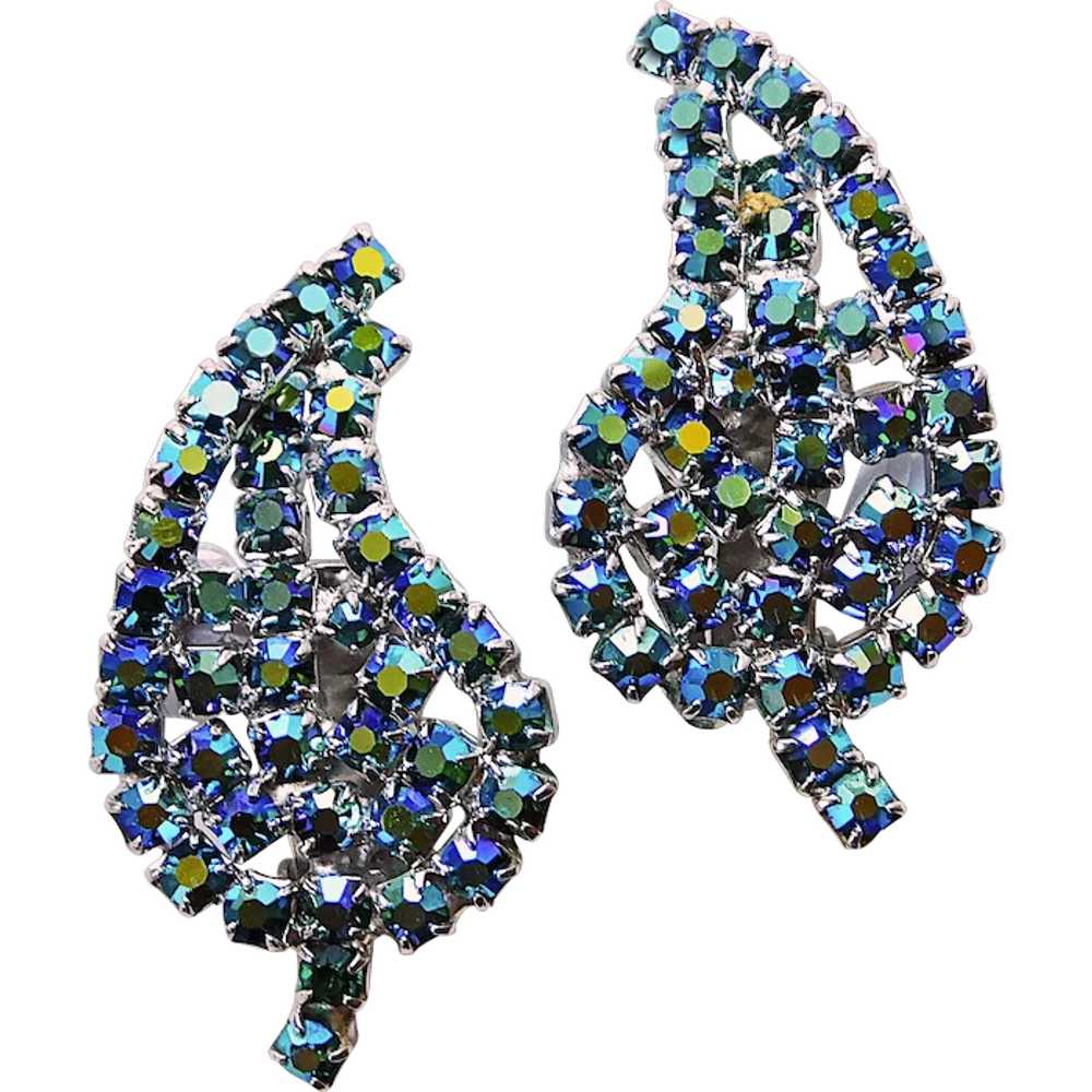 Fabulous LEAF SHAPED Peacock Aurora Rhinestone Vi… - image 1