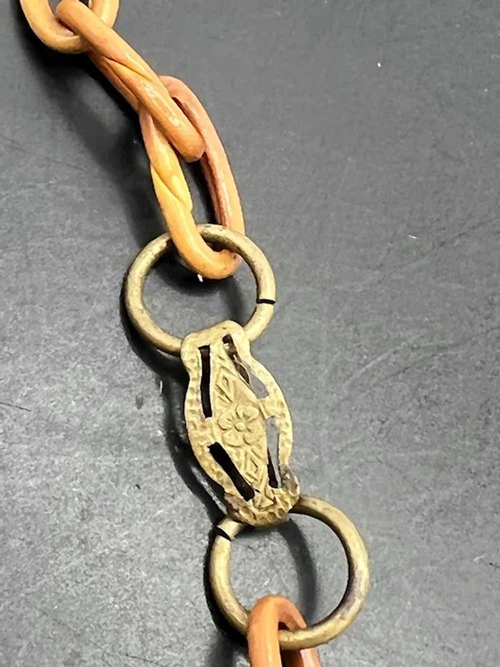 Vintage Leaf Acorn Necklace Lucite Brass Wood - image 6