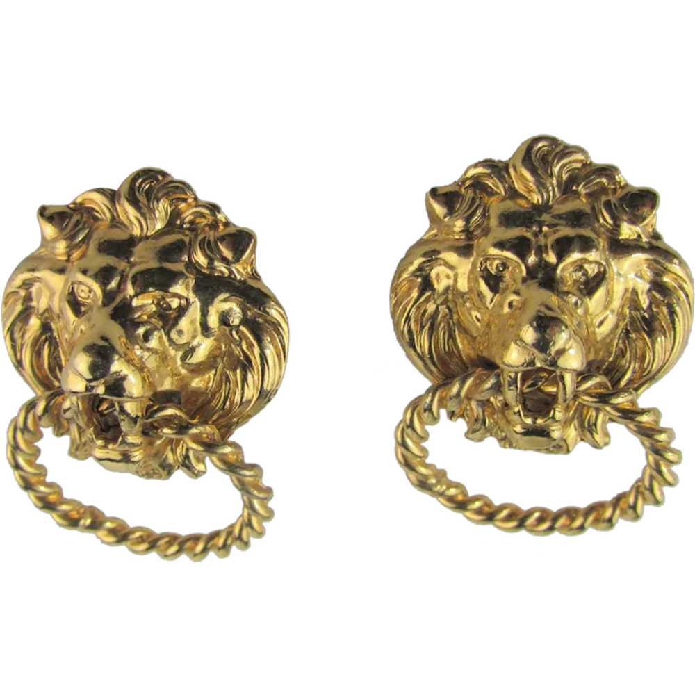 Vintage Gold Tone Door Knocker Lion Head Clip On … - image 1