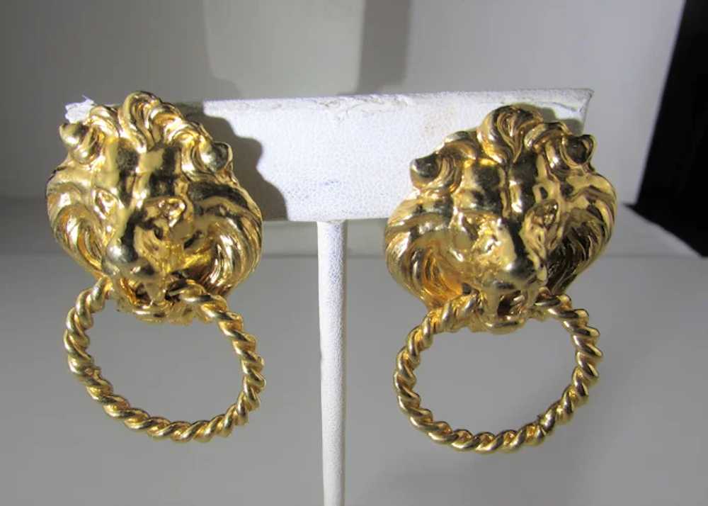 Vintage Gold Tone Door Knocker Lion Head Clip On … - image 2