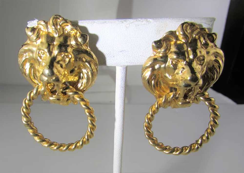 Vintage Gold Tone Door Knocker Lion Head Clip On … - image 3