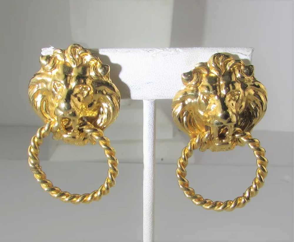 Vintage Gold Tone Door Knocker Lion Head Clip On … - image 5