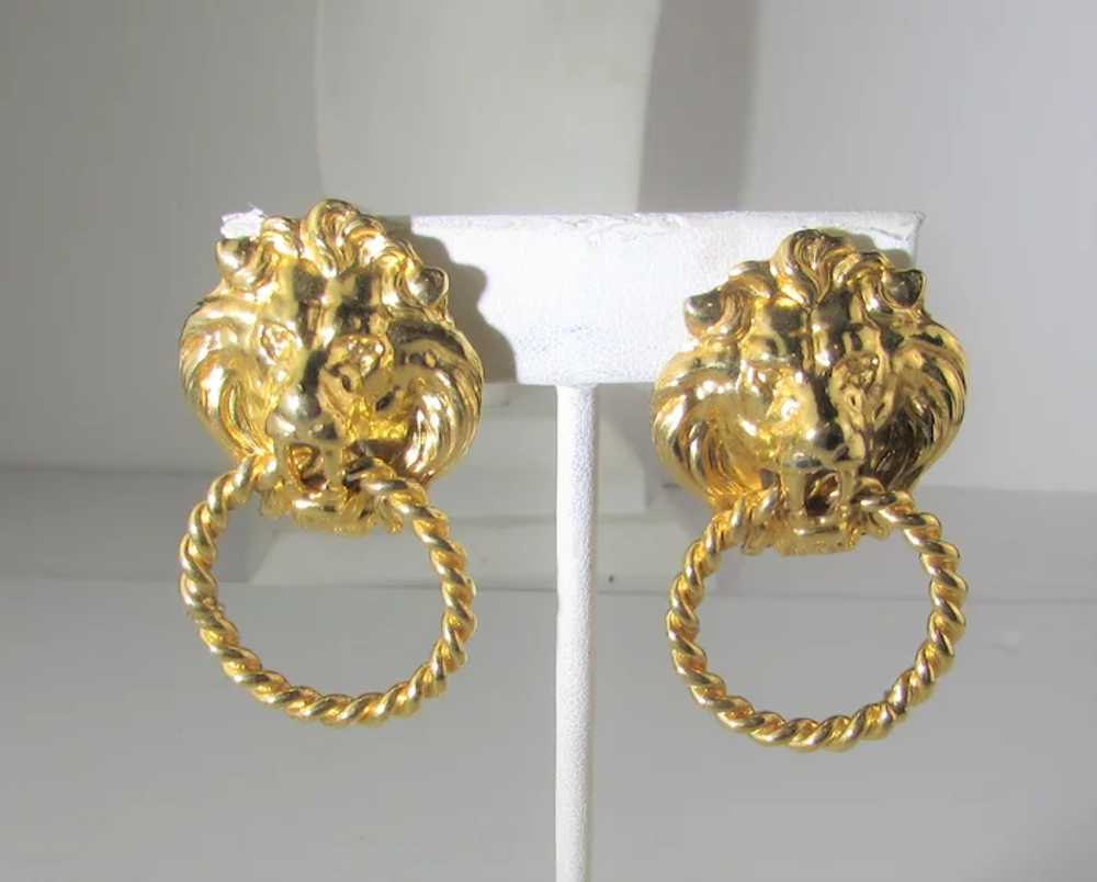 Vintage Gold Tone Door Knocker Lion Head Clip On … - image 7