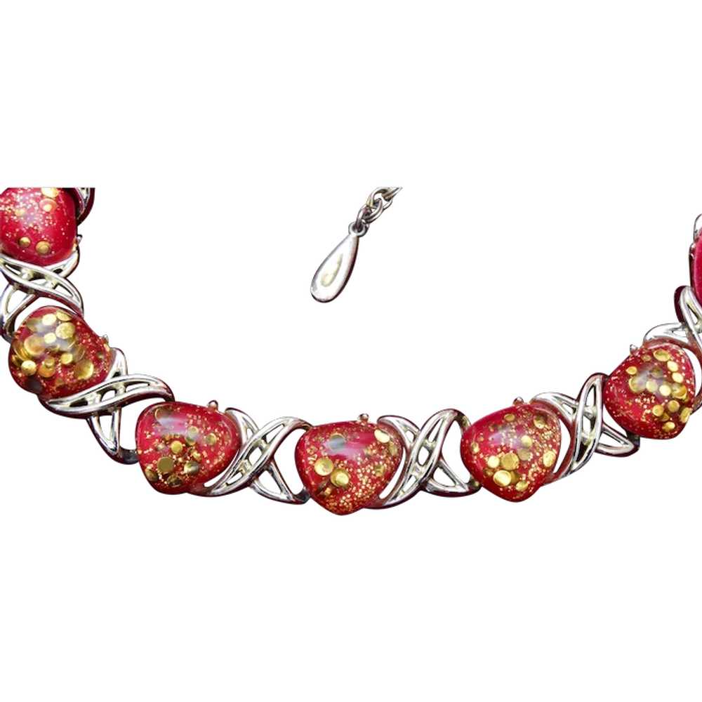 Red and Gold Confetti Lucite Necklace - image 1