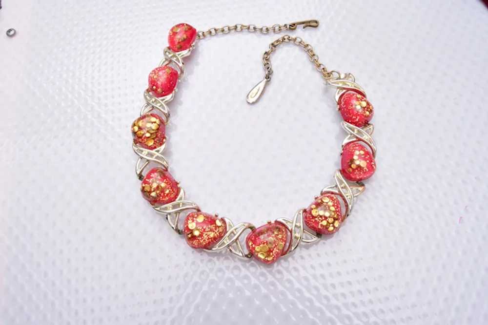 Red and Gold Confetti Lucite Necklace - image 2