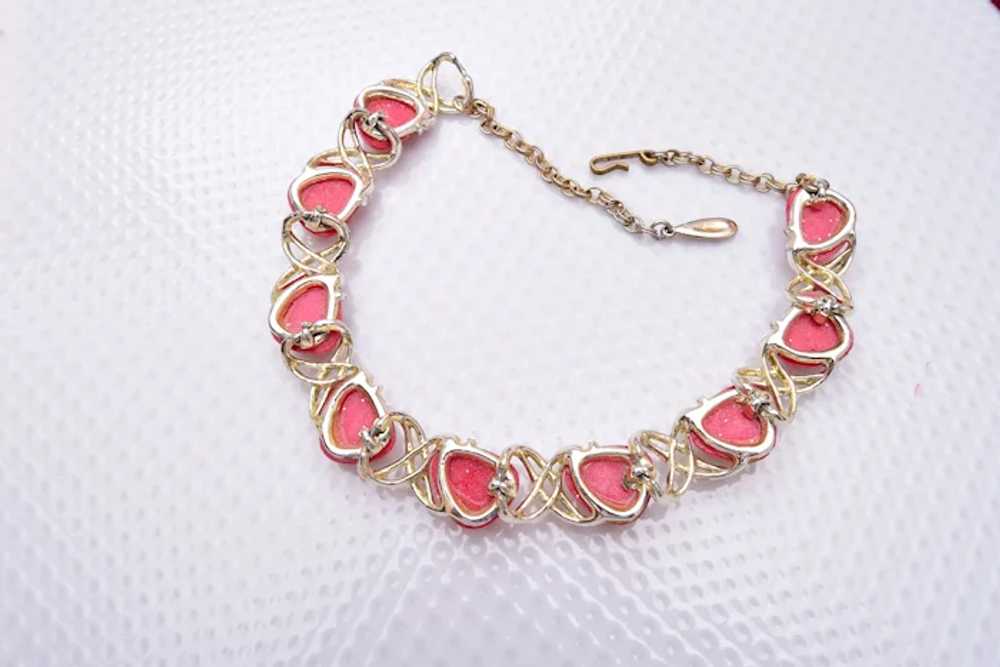 Red and Gold Confetti Lucite Necklace - image 3