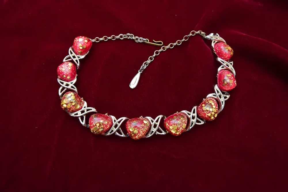 Red and Gold Confetti Lucite Necklace - image 4