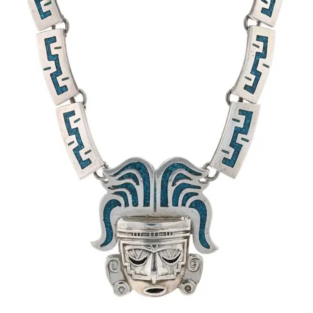 Sterling Silver Turquoise Vintage Mask Necklace 1… - image 2