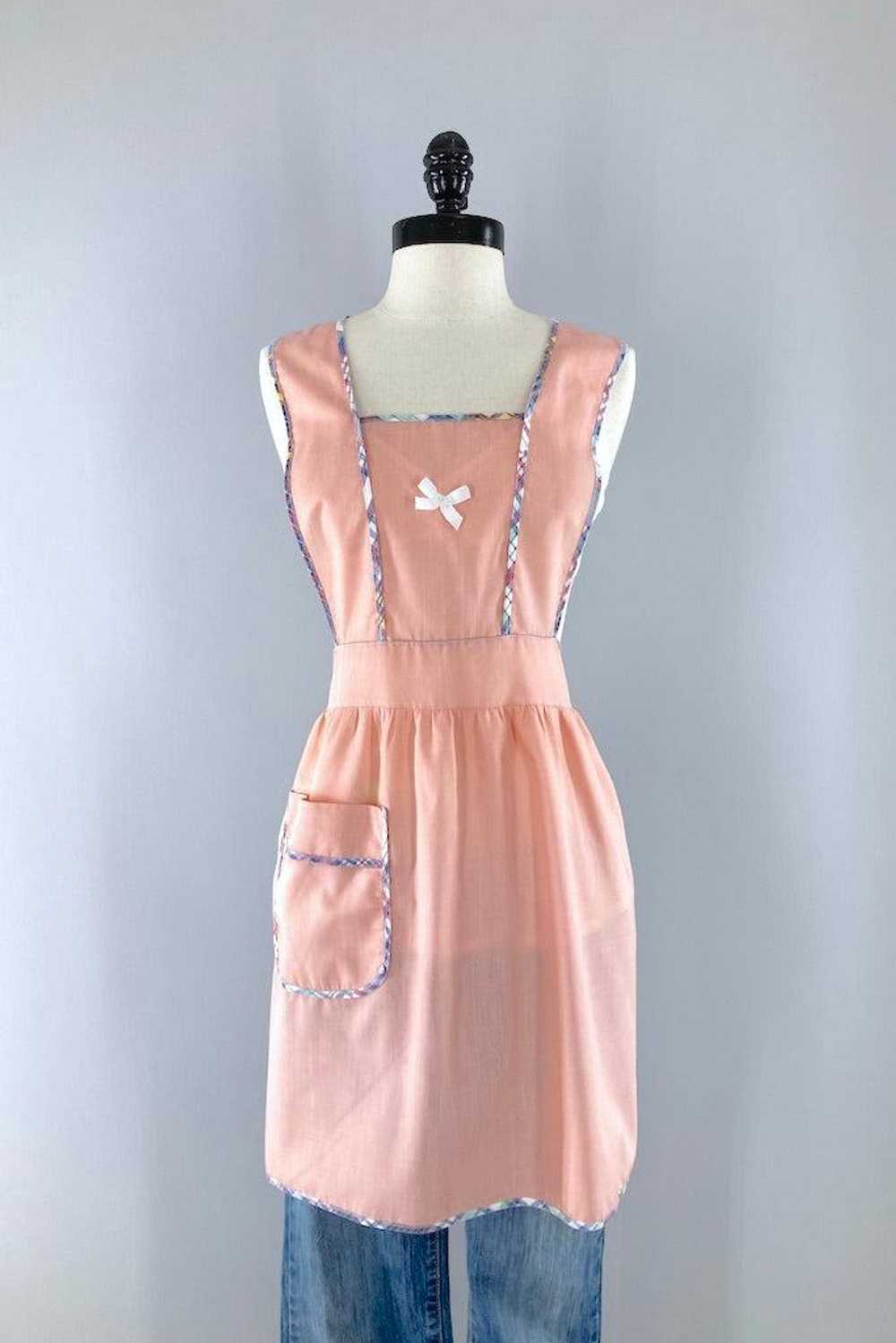 Vintage Peach Plaid Full Apron - image 1