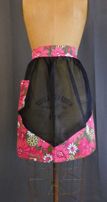 Vintage Sheer Black Apron with Red and Olive Flora